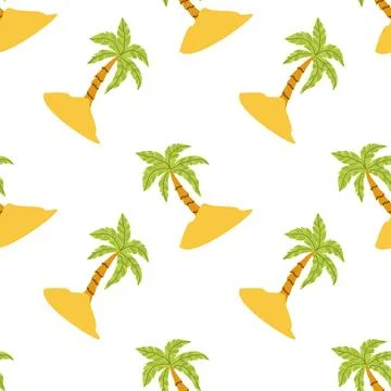 Seamless beach pattern with palm trees and sand on white background Stock Illustration