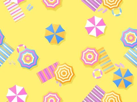 Seamless beach, top view. Beach umbrella and towel on the sand. Flat design s Stock Illustration