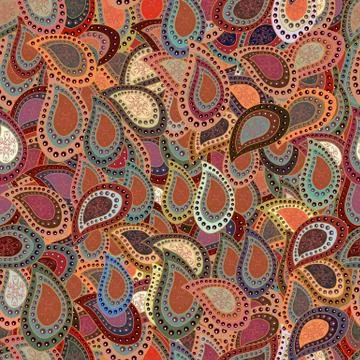 Seamless Beautiful fabric pattern. Doodles orange, pink and brown on colors. Vec Illustrazione stock