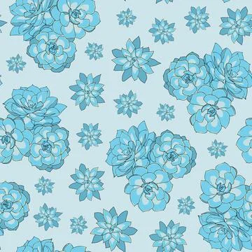Seamless beautiful pattern with blue succulents vector design Stock Illustration