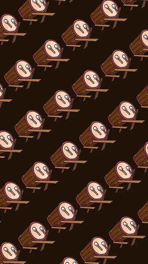Seamless bedug drum pattern on dark brown background animation Stock Footage 331996290
