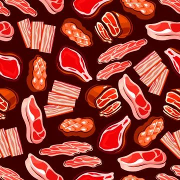 Seamless beef and pork meat delicacies pattern Stock Illustration