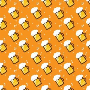 Seamless beer pattern. Beer mugs and glasses on an orange background. st patr Stock Illustration