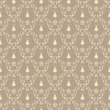 Seamless beige elegant rococo patterns on a brownish background Stock Illustration