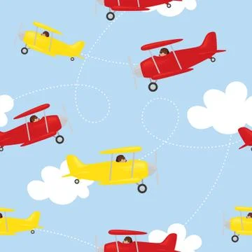 Seamless biplane background. Stock Illustration
