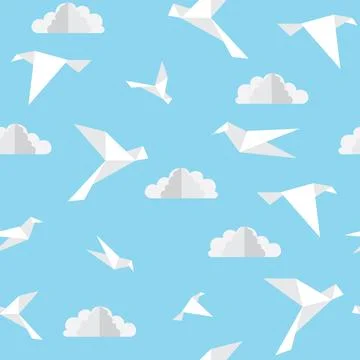 Seamless bird and cloud pattern. Stock Illustration