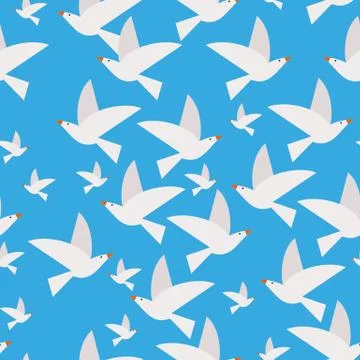 Seamless Bird Pattern on a sky blue background Stock Illustration