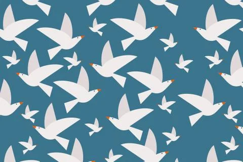 Seamless Bird Pattern on a sky blue background Stock Illustration