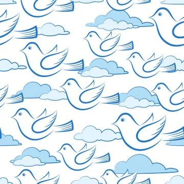 Seamless with Birds in Sky Stock Illustration