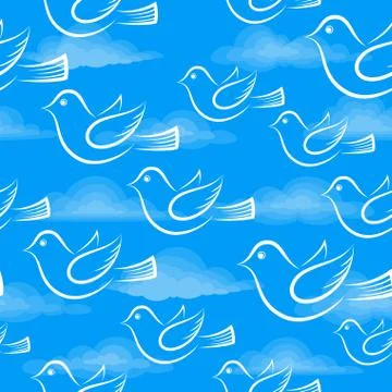 Seamless with Birds in Sky Stock Illustration