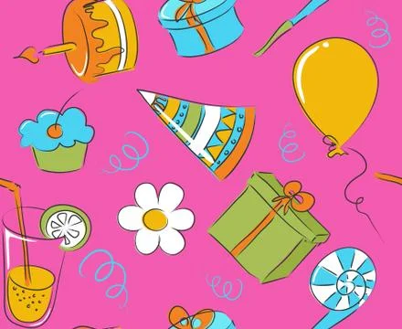 Seamless birthday doodle Stock Illustration