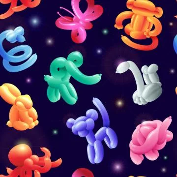 Seamless birthday pattern with balloon animals realistic vector illustration. Illustrazione stock