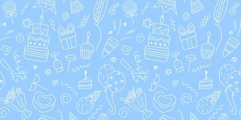 Seamless birthday pattern in doodle sketch style Illustrazione stock