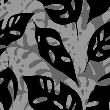 Seamless black and gray pattern of tropical leaves contours, texture, backg.. 스톡 일러스트