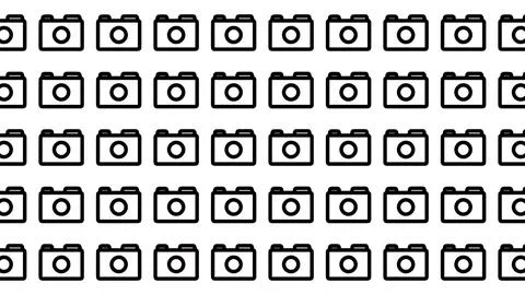 Seamless black and white camera icon pattern for photography and digital me.. Stock-Illustration