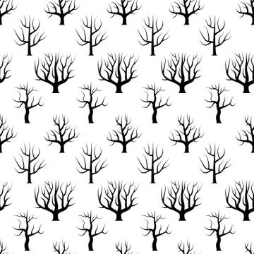 Seamless black and white curved trees without leaves backgrounds 스톡 일러스트