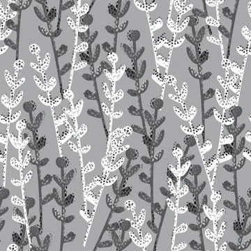 Seamless black and white dot flowers pattern background , greeting card or fa Stock Illustration