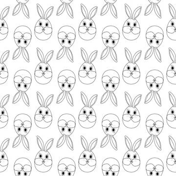 Seamless Black and White Easter Bunny Egg Pattern 스톡 일러스트