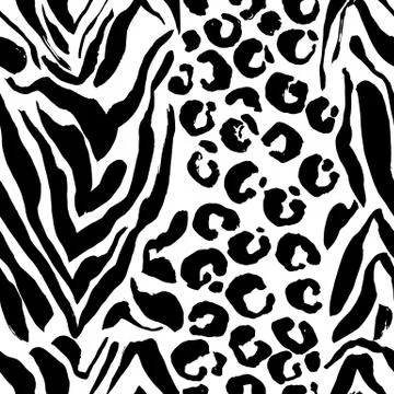 Seamless black and white leopard pattern. Animal skin grunge texture. Vector Stock Illustration