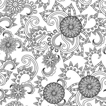 Seamless black and white pattern with flowers Stock Illustration