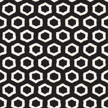 Seamless black and white pattern with hexagon lattice. Creative monochrome hand Illustrazione stock