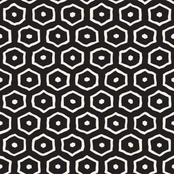 Seamless black and white pattern with hexagon lattice. Creative monochrome hand 스톡 일러스트