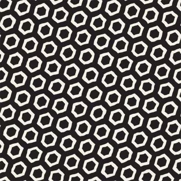 Seamless black and white pattern with hexagon lattice. Creative monochrome hand Illustrazione stock