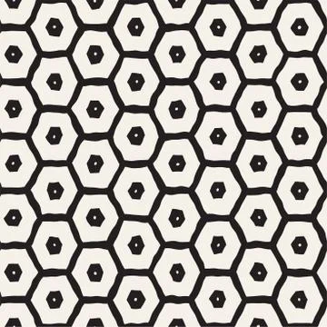 Seamless black and white pattern with hexagon lattice. Creative monochrome hand Stock Illustration
