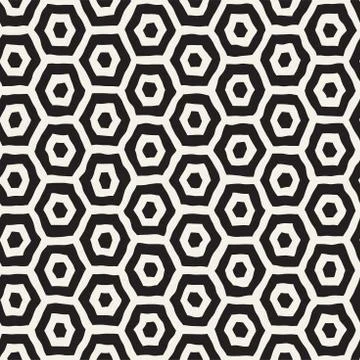 Seamless black and white pattern with hexagon lattice. Creative monochrome .. Illustrazione stock