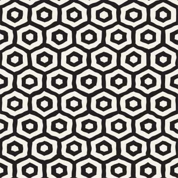 Seamless black and white pattern with hexagon lattice. Creative monochrome .. Illustrazione stock