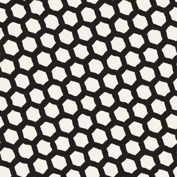 Seamless black and white pattern with hexagon lattice. Creative monochrome .. Stock Illustration