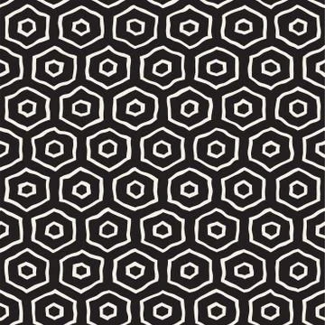 Seamless black and white pattern with hexagon lattice. Creative monochrome .. 스톡 일러스트