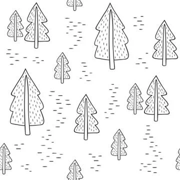 Seamless black and white pattern with fir-trees. Vector template Stock Illustration