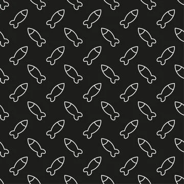 Seamless black and white pattern with fish. Vector template. Stock Illustration