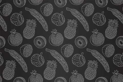 Seamless black and white pattern with fruits Stock Illustration