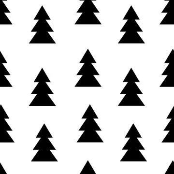 Seamless black and white pattern with fir trees. Vector illustration Stock Illustration