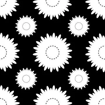 Seamless black and white pattern of silhouettes of flowers Stock Illustration