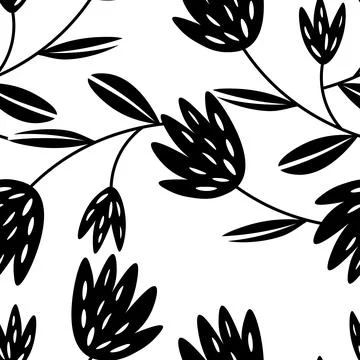 Seamless black and white pattern based on traditional folk art ornaments. Modern Stock Illustration