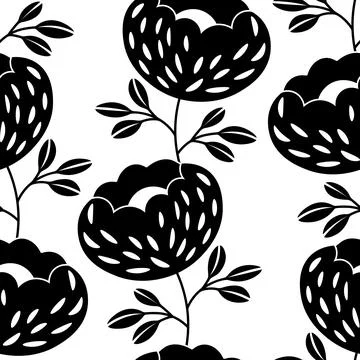 Seamless black and white pattern based on traditional folk art ornaments. Modern Stock Illustration