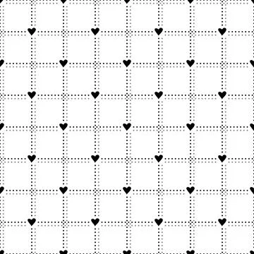 Seamless black and white pattern with hand drawn hearts, dots and cells. Stock Illustration