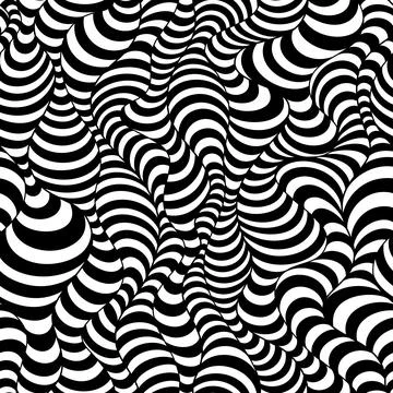 Seamless black and white pattern of curved stripes and waves.Striped monochrome Illustrazione stock