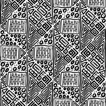 Seamless black and white pattern of abstract elements Stock Illustration