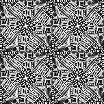 Seamless black and white pattern of abstract elements Stockillustratie