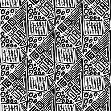 Seamless black and white pattern of abstract elements Stock Illustration