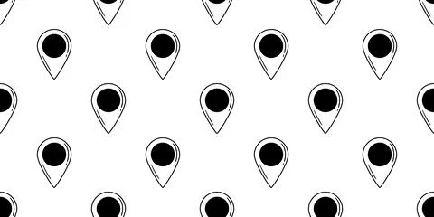 Seamless Black and White Pattern with Doodle Style Location Icons for Navigat Stock Illustration