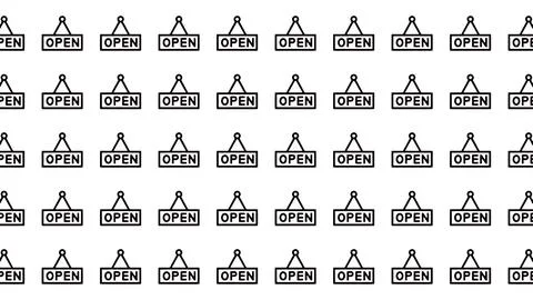 Seamless black and white pattern of open sign hanging door icons for busine.. Stock Illustration
