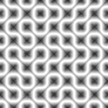 Seamless Black and White Tangled Round Stripes. Textured Geometric Pattern. Stock-Illustration