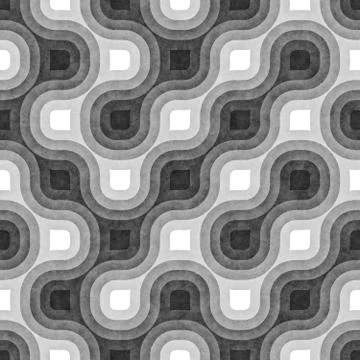 Seamless Black and White Tangled Round Stripes. Textured Geometric Pattern. Stock Illustration