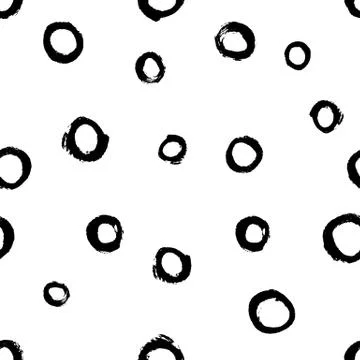 Seamless black and white vector free hand doodle circle texture, dry brush ink Stock Illustration
