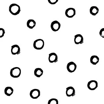 Seamless black and white vector free hand doodle circle texture, dry brush ink Illustrazione stock